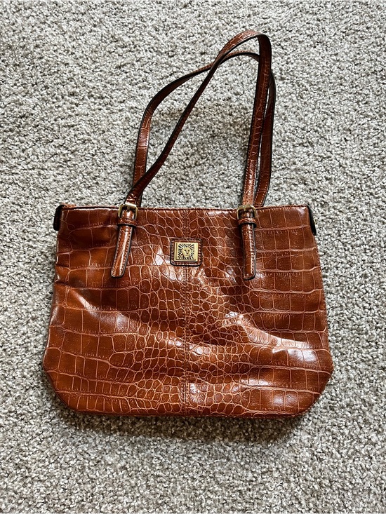 Anne Klein Handbags - Anne Klein Croc-Embossed Shoulder Bag in Cognac Brown with Gold Accent